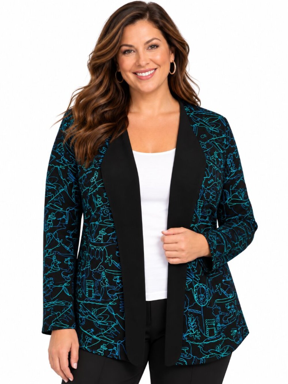 Chico's Travelers Size 3 (US 16) Abstract Print Open Front Jacket